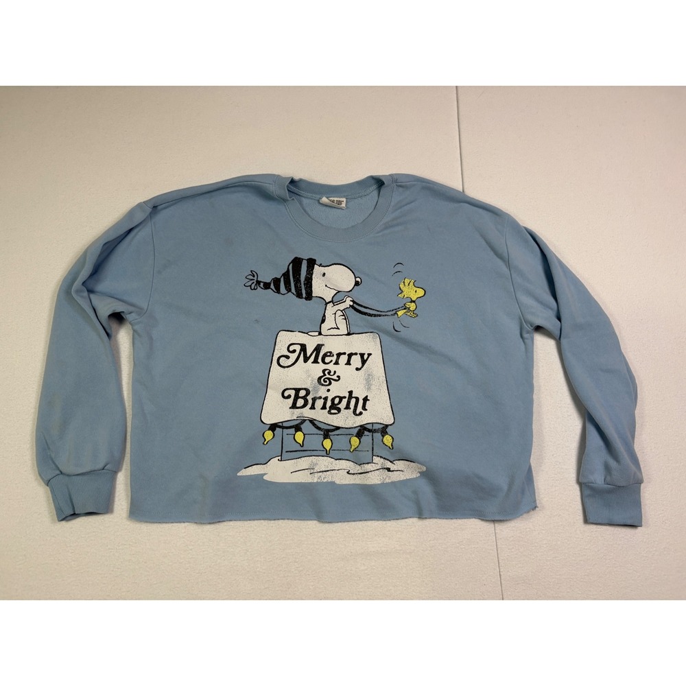 Peanuts Grayson Threads Snoopy Merry Bright Christmas Sweatshirt Blue Medium M
